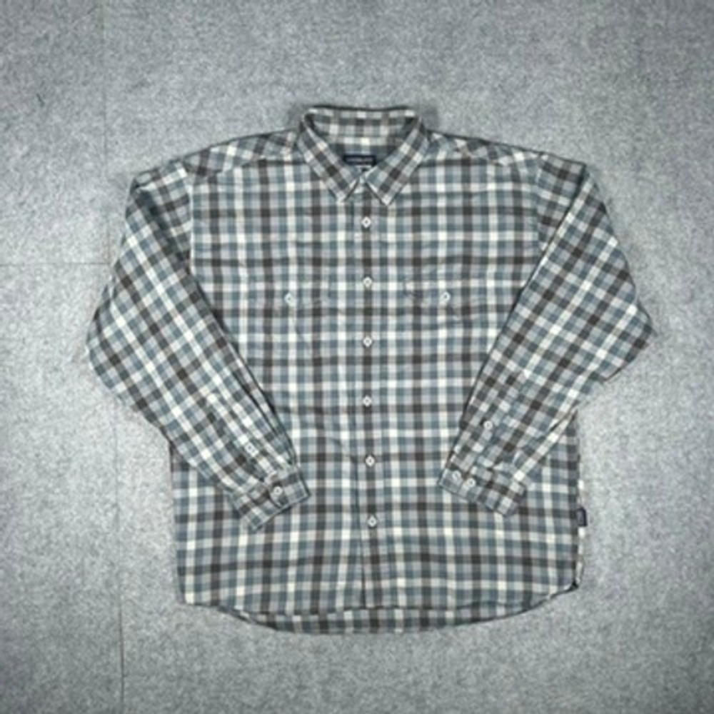 Patagonia Shirt Mens Large Blue Plaid Long Sleeve Organic Cotton Hiking Outdoor
